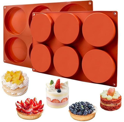 Hussain mart Silicone Fondant & Gum paste Mould Skytail 6 Cavity Round Silicone Cake Molds for Baking Layer Cake Chocolate Cover Cookie Mold Muffin Pan Cupcake DIY Oreo Cake Puck Molds Pancakes Jello Pie Bread Resin Coasters Handmade Soap Molds(Pack of 1)
