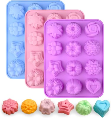 Husaini Mart Silicone Cookie/Macroon tray 12-Cavity Flower Soap Molds, Heart Rose Daisy Dahlia Star Flower 12 Different Shapes Mixed Flower Silicone Molds for Muffin Cupcakes, Candle, Soap, Lotion Bar, Bath Bombs, Chocolate, Candy(Pack of 1)
