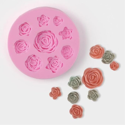 MARHABA TRADERS Silicone Fondant & Gum paste Mould LEGACYCART 9 Cavities Rose Silicone Mould for Cake Candy Cupcake Chocolate Pudding Brownie Decoration Clay Gumpaste Sugarpaste DIY Craft Baking Projects (Pack of 1)(Pack of 1)