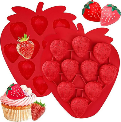 LEGACYCART Silicone Fondant & Gum paste Mould LEGACYCART 10 Cavity 3D Strawberry Silicone Mould for Chocolate Cupcake Candy Cake Pastry Toppers Jelly Cookie Soap Crayon Melt Ice Cube Candle Fondant (Pack of 1)(Pack of 1)