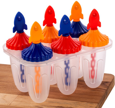 Finner Ice Pop Mold Set 6 Cavity DIY Popsicle Maker with Fun Rocket-Shaped Handles Multicolor Plastic Ice Cube Tray(Pack of1)