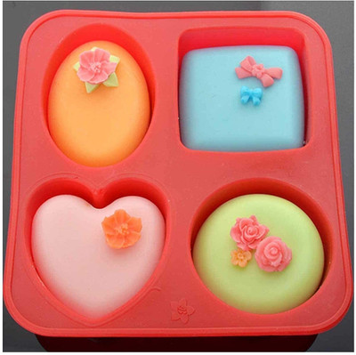 EBBSTONE Silicone Circle, Square, Heart and Oval Shape Chocolate Baking Mould Soap Silicone Cake Mould 4(Pack of 1)
