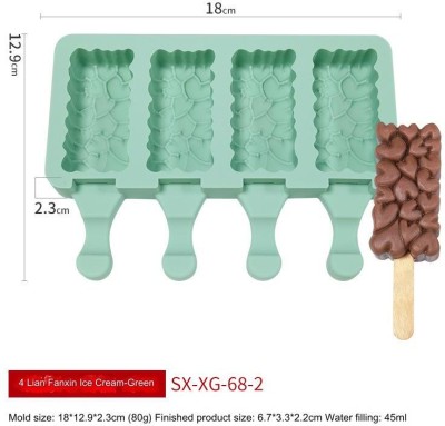 IM UNIQUE Silicone Chocolate Mould 4 Lian Fanxin Ice Cream-Green Mold size: 18*12.9*2.3cm (80g) Finished product size: 6.7*3.3*2.2cm Water filling: 45ml(Pack of 1)