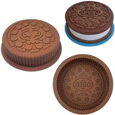 LEGACYCART Silicone Fondant & Gum paste Mould LEGACYCART Large Oreo Sandwich Cookie Silicone Mould for Cake Brownie Pudding Jelly Jello Muffin Bread Loaf Pie Cheesecake Squishmallows Squishy Stress Relief Toy Size: 7 INCH (Pack of 1)(Pack of 1)