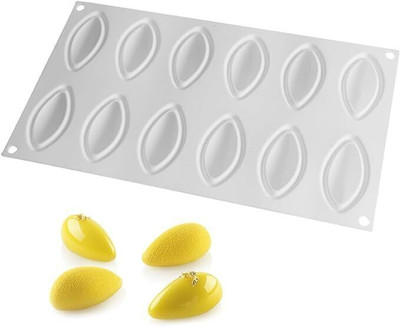 Hussain mart Silicone Chocolate Mould Skytail 12 Cavity Silicone Baking Mould Quenelle Shape Dessert Chocolate Mould Rugby Shape Cake Mousse Candy Mould Ice Cubes Jelly Pudding Reusable Non-Stick Easy Release Molds.(Pack of 1)