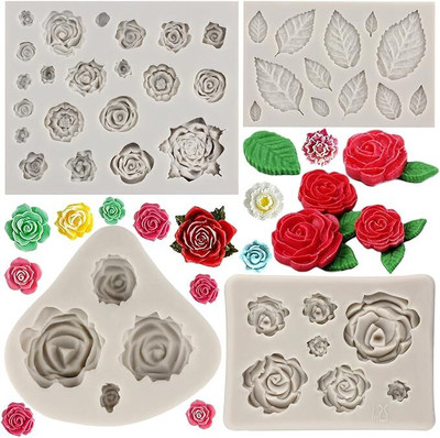 Husaini Mart Silicone Fondant & Gum paste Mould HUSAINI MART | Rose Flower Cake Fondant Mold Leaf Silicone Molds For Cake Decorating Cupcake Topper Candy Chocolate Polymer Clay Gum Paste Set of 4(Pack of 4)