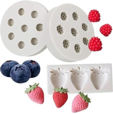 LEGACYCART Silicone Chocolate Mould LEGACYCART 3 PCS Blueberry Raspberry Strawberry Cake Fondant Molds Berry Series Sugarcraft Gumpaste Silicone Mold for Chocolate Candy Cupcake Topper Decorating Polymer Clay (Pack of 3)(Pack of 3)