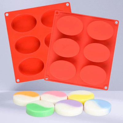 ADMONITION Silicone Chocolate Mould Silicone Chocolate Mould Silicone Chocolate Mould Silicone Tart/Pie Mould Oval Shape Silicone Soap Molds with 6 Cavities Multicolor ( soap weight 100gm(Pack of 1)