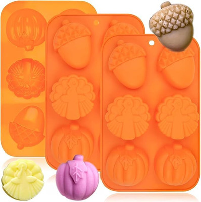 LEGACYCART Silicone Chocolate Mould LEGACYCART 6 Cavity Turkey Pumpkin Shape Silicone Mould for Mini Cakes Chocolate Candy Jello Muffin Baking Halloween Cupcake Pan Dessert Mousse Oreo Mold Tray Set Soap Resin Making Mold (Pack of 1)(Pack of 1)