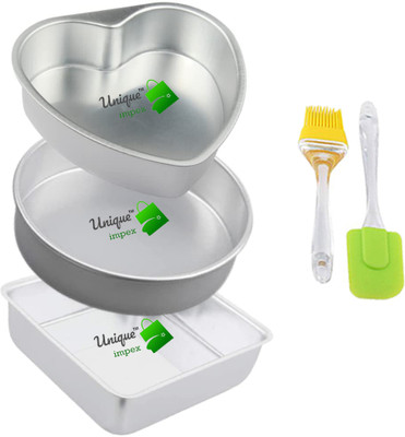 Akwish Aluminium Cake Mould Heart /Round/Square Shape Aluminium Cake Mould / Cake pans + cake baking set(Pack of 3)