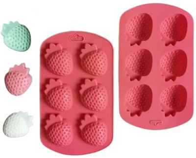 Husaini Mart Silicone Fondant & Gum paste Mould Skytail 6 Cavity Fruit Silicone Mould Strawberry Shape Candy Cake Molds DIY Baking Chocolate Candy Gummy Jelly Ice Cubes Frozen Treats for Kids Mini Cakes Cupcake Muffin Handmade Soap Wax Melt Molds(Pack of 1)