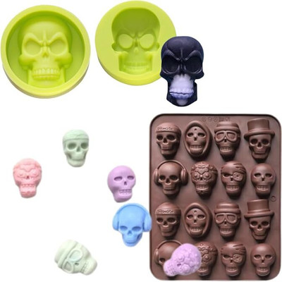 Husaini Mart Silicone Fondant & Gum paste Mould HUSAINI MART | 16 Cavity Gummy Skull Candy Silicone Mould 1 Cavity Silicone Skull Mold for Halloween Chocolate, Candy,Jelly, Wax Melt, Dog Treats, Ice Cube (Pack of 2)(Pack of 2)