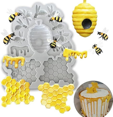LEGACYCART Silicone Chocolate Mould LEGACYCART 12 Cavity Honeybee Silicone Mold Beehive Honeycomb Bee Shapes for Baking DIY Chocolate Fondant Birthday Theme Cake Decoration Cupcake Topper Cookie Sugarcraft Gumpaste Candy Molds(Pack of 1)