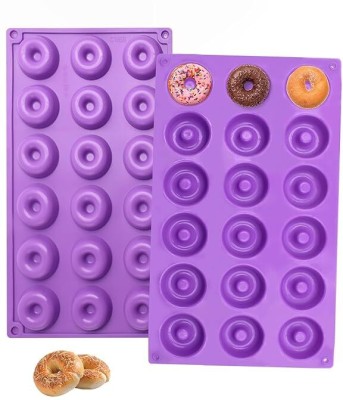 Husaini Mart Silicone Donut Tray Silicone Mini Donut Pan, 18 Cavity Full Sized 4cm Bangal Doughnut Baking Mold Tray - Muffin Cups, Cake Mold, Biscuit Mold, Red(Pack of 1)