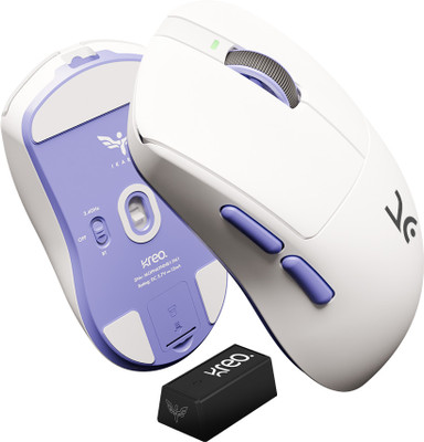Kreo Ikarus Wireless Gaming Mouse, 100+ Hours Battery, OMRON Optical Switches Wireless Ambidextrous Optical  Gaming Mouse  with Bluetooth(2.4GHz Wireless, Bluetooth, USB 2.0, Wireless, White)