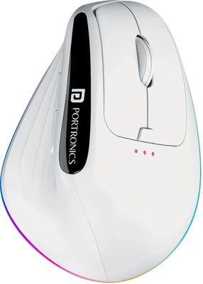 Portronics Toad Ergo 3 Ergonomic Wireless Mouse, RGB, 2400 DPI, BT & 2.4GHz, Rechargeable Wireless Right Handed Optical Mouse  with Bluetooth(2.4GHz Wireless, Bluetooth, White)