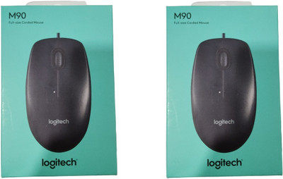 Logitech M90 / 1000 DPI Optical Tracking, Ambidextrous( Set of 2) Wired Ambidextrous Optical Mouse(USB 2.0, Black)