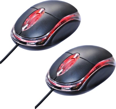 LAZYwindow pack of 2 Wired Optical Mouse(USB 2.0, Black)
