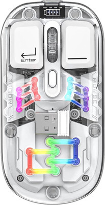 ELECTRO WOLF Transparent RGB Dual-mode 2.4GHz/BT5.0 Metal Roller Silent Power indicator light Wireless Ambidextrous Optical  Gaming Mouse  with Bluetooth(2.4GHz Wireless, Bluetooth, White)