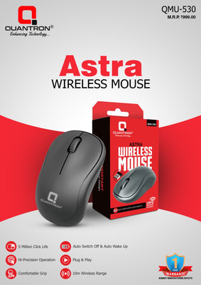 Quantron QMU -530, ASTRA WIRLESS MOUSE . Wireless Ambidextrous Optical Mouse(USB 2.0, Black)