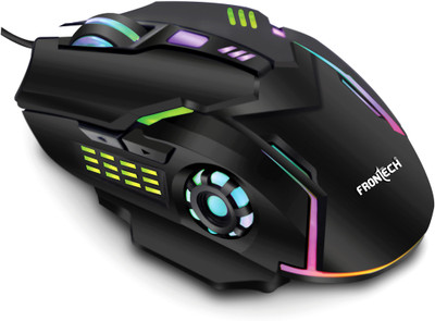 Frontech MS-0050 Wired USB Gaming Mouse |6 Keys |7-Led Color Backlit|Fun Playing| 3600DPI Wired Ambidextrous Optical  Gaming Mouse(USB 2.0, Black)