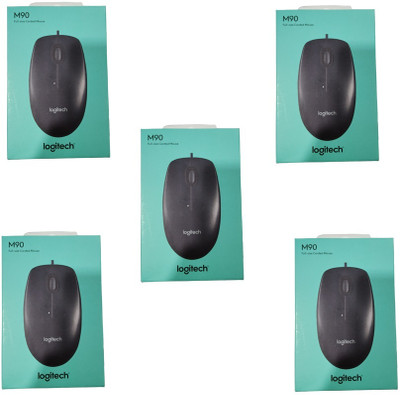 Logitech M90 / 1000 DPI Optical Tracking(Set of 5) Wired Ambidextrous Optical Mouse(USB 2.0, Black)