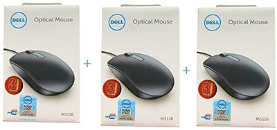DELL MS116 OPTICAL MOUSE SET OF 3 Wired Ambidextrous Optical Mouse(USB 2.0, Black)