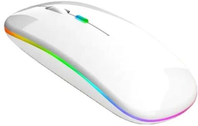 MARS Wireless rgb Mouse Rechargeable, 7 Color RGB, Silent Wireless Optical Mouse Wireless Optical  Gaming Mouse(2.4GHz Wireless, White)