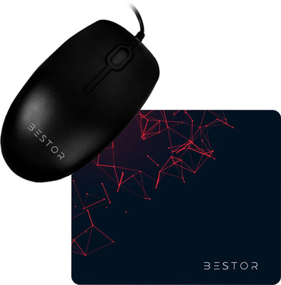Bestor 2 in 1 combo wired Mouse with Gaming Mouse Mat Non-Slip Rubber Base Waterproof Wired Ambidextrous Laser Mouse(USB 2.0, Black)