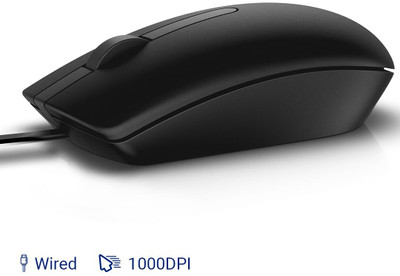 DELL MS116 Wired USB 1000 DPI- Best For Desktop Laptop DVR High Performance use Wired Ambidextrous Optical  Gaming Mouse(USB 2.0, USB 3.0, Matte black)