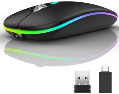 ROQ Type-C Adapter & USB Receiver with 2.4G Slim Rechargeable Wireless Optical Mouse(USB 2.0, Black)