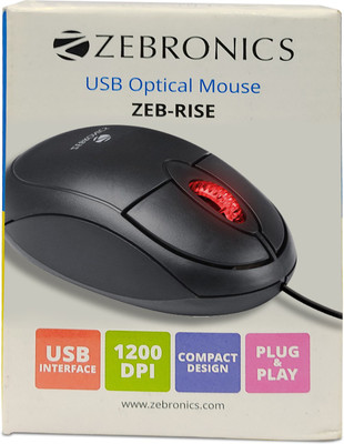 ZEBRONICS ZEB-RISE Wired Ambidextrous Optical Mouse(USB 2.0, Black)