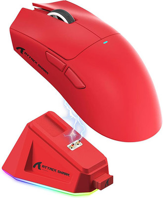 Attack Shark AttackSharkX11White Wireless Optical  Gaming Mouse  with Bluetooth(2.4GHz Wireless, Bluetooth, USB 3.0, Red)