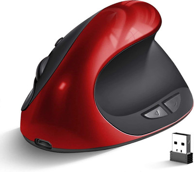 microware Wireless Mouse, Rechargeable 2.4G USB Vertical Ergonomic Mouse with 6 Buttons Wireless Ambidextrous Optical  Gaming Mouse  with Bluetooth(2.4GHz Wireless, Red)