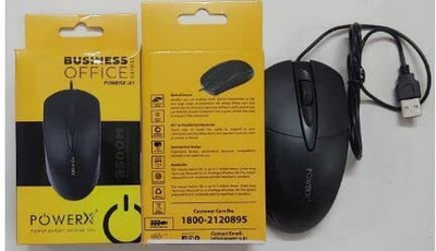 powerx USB Mouse with 3 Handy Buttons, Fast-Moving Scroll Wired Ambidextrous Optical Mouse(USB 2.0, Black)