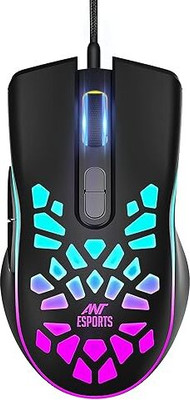 Ant Esports GM80 USB RGB Wired 6 Programmable Buttons, 3200 DPI Adjustable Wired Ergonomic Optical  Gaming Mouse(USB 3.0, Black)