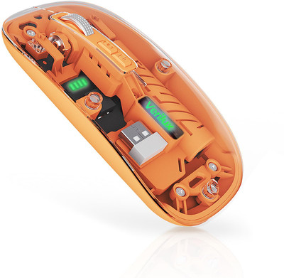 Zeitel Wireless Bluetooth Mouse 24GHz Dual Mode Silent Adjustable DPI Transparent Mous Wireless Ambidextrous Optical  Gaming Mouse  with Bluetooth(Orange)