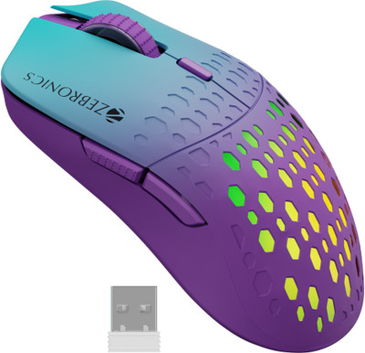 ZEBRONICS Marine Wireless Ambidextrous Optical Mouse Rechargeable Wireless Mouse, 3200DPI, 6 Buttons, RGB, Ergonomic Design  with Bluetooth(USB 2.0, Purple)