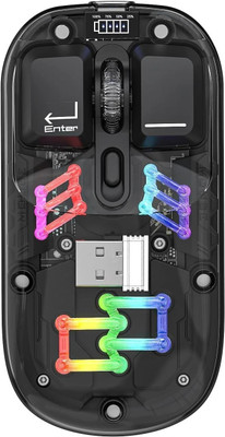ELECTRO WOLF Transparent RGB Dual-mode 2.4GHz/BT5.0 Metal Roller Silent Power indicator light Wireless Ambidextrous Optical  Gaming Mouse  with Bluetooth(2.4GHz Wireless, Bluetooth, Black)
