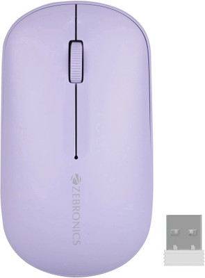 ZEBRONICS Pulse Wireless Ambidextrous Optical Mouse Wireless Mouse, 1200DPI, Dual BT, Multi-Connect, Lightweight Comfort  with Bluetooth(2.4GHz Wireless, Bluetooth, Lavender)