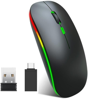 ROQ Type-C Adapter & USB Receiver with 2.4G Slim Rechargeable Wireless Ambidextrous Optical Mouse with Bluetooth(USB 2.0, Black)