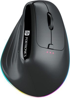 Portronics Toad Ergo 3 Ergonomic Wireless Mouse, RGB, 2400 DPI, BT & 2.4GHz, Rechargeable Wireless Right Handed Optical Mouse  with Bluetooth(2.4GHz Wireless, Bluetooth, Black)
