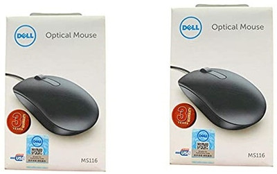 DELL MS116 OPTICAL MOUSE SET OF 2 Wired Ambidextrous Optical Mouse(USB 2.0, Black)