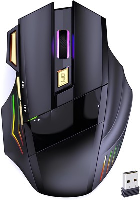 ELECTRO WOLF 7 Color RGB LED Lighting, 7 Buttons with Fire Key, DPI up to 3200 Gold Wireless Optical  Gaming Mouse(2.4GHz Wireless, Black)