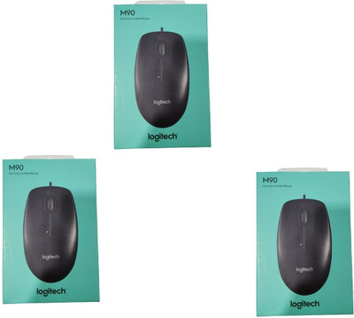 Logitech M90 / 1000 DPI Optical Tracking WIRED MOUSE (Set of 3) Wired Ambidextrous Optical Mouse(USB 2.0, Black)