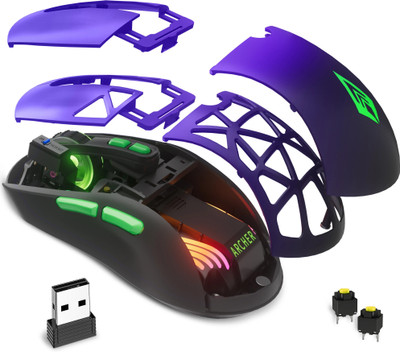 Archer Tech Lab Hawkeye Gaming Mouse 6 DPI, RGB Lighting, 7 Keys, 1000Hz, 450mAh Battery Wired Ambidextrous Optical  Gaming Mouse  with Bluetooth(2.4GHz Wireless, Bluetooth, Purple)