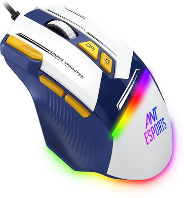 Ant GM333 RGB Wired High End Optical Ergonomic Gaming Mouse Wired Right Handed Optical  Gaming Mouse(USB 3.0, USB 2.0, Blue/White/Yellow)