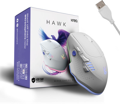 Kreo Hawk Wired Gaming Mouse, Programmable Buttons RGB Lighting, Adjustable DPI Wired Ambidextrous Optical  Gaming Mouse(USB 2.0, White)