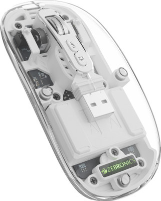 ZEBRONICS Sheer Wireless Ambidextrous Optical Mouse Rechargeable Wireless Mouse, Silent Dual BT, RGB, Transparent Body  with Bluetooth(2.4GHz Wireless, Bluetooth, White)