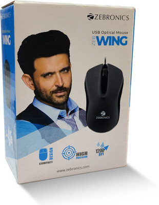 ZEBRONICS ZEB WING Wired Ambidextrous Optical Mouse(USB 2.0, Grey)